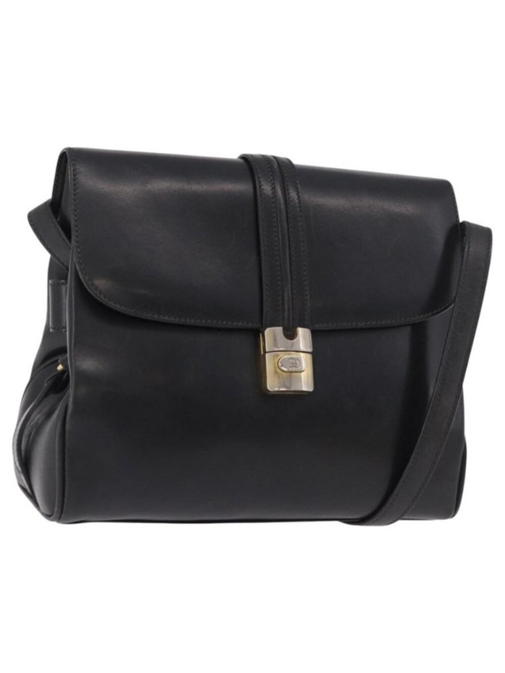 Authentic GUCCI Shoulder Bag Leather Navy Gold